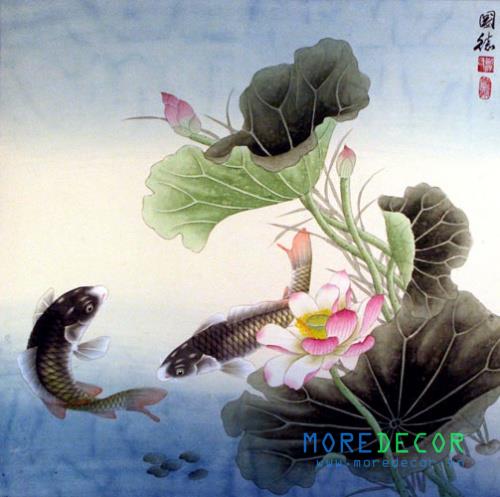 Tranh kính sen cá đẹp